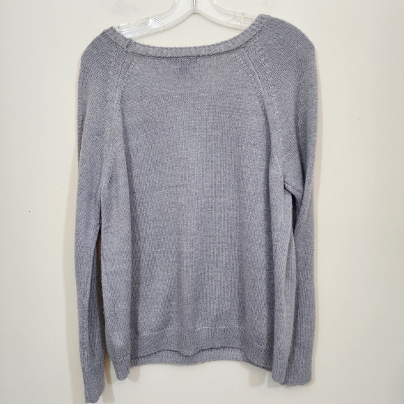 H & M jeweled sequin sparkly cat front gray knit sweater woman's size large - Picture 8 of 8